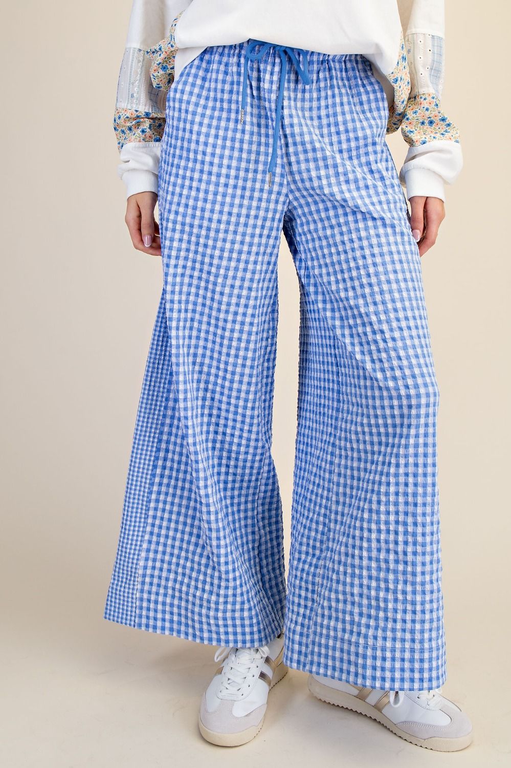 Checkered Woven Pants - Blue