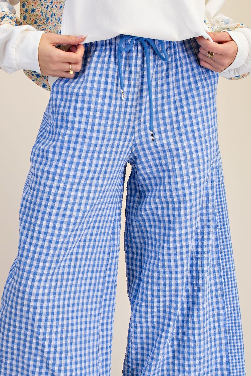 Checkered Woven Pants - Blue