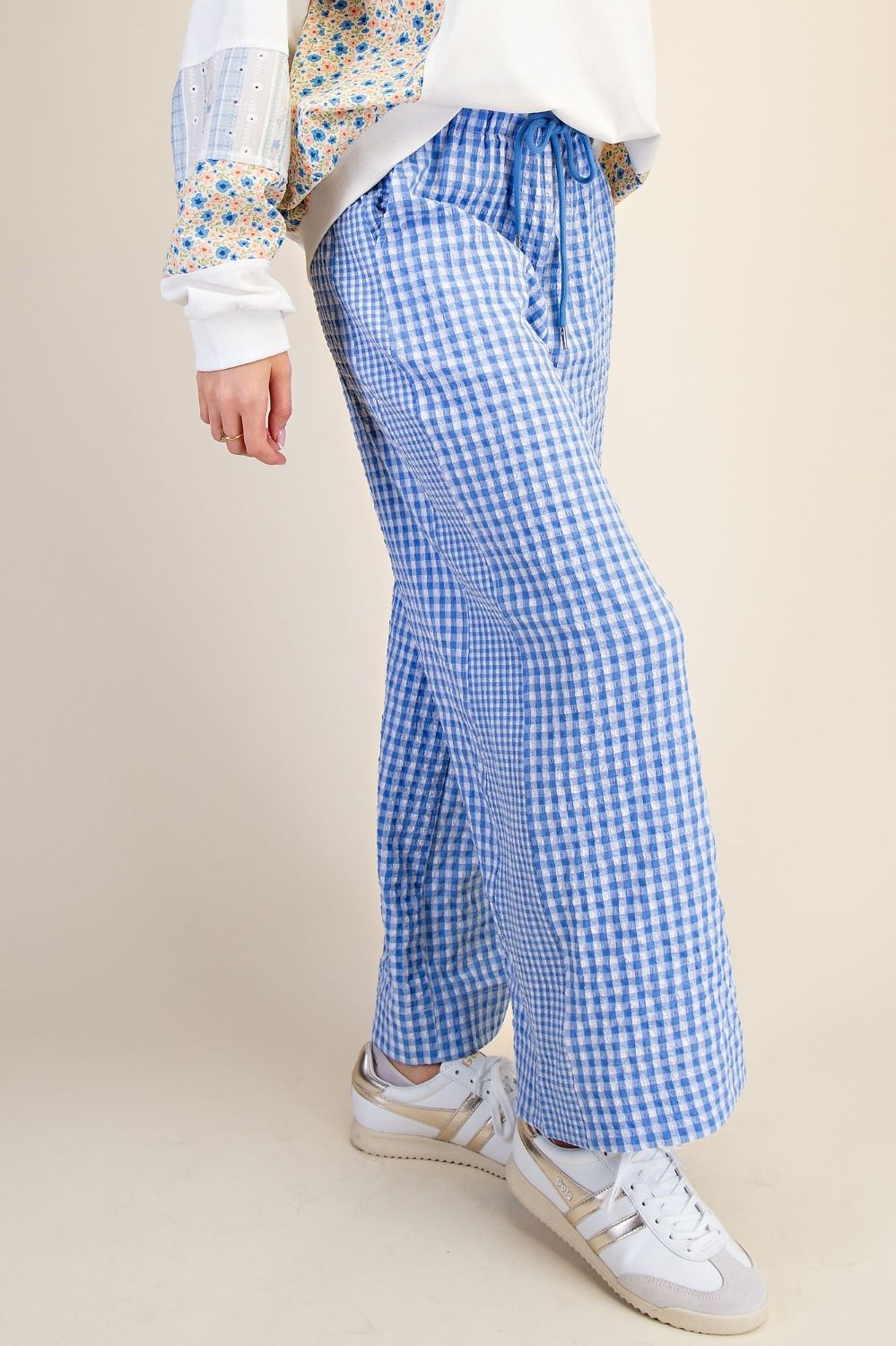 Checkered Woven Pants - Blue