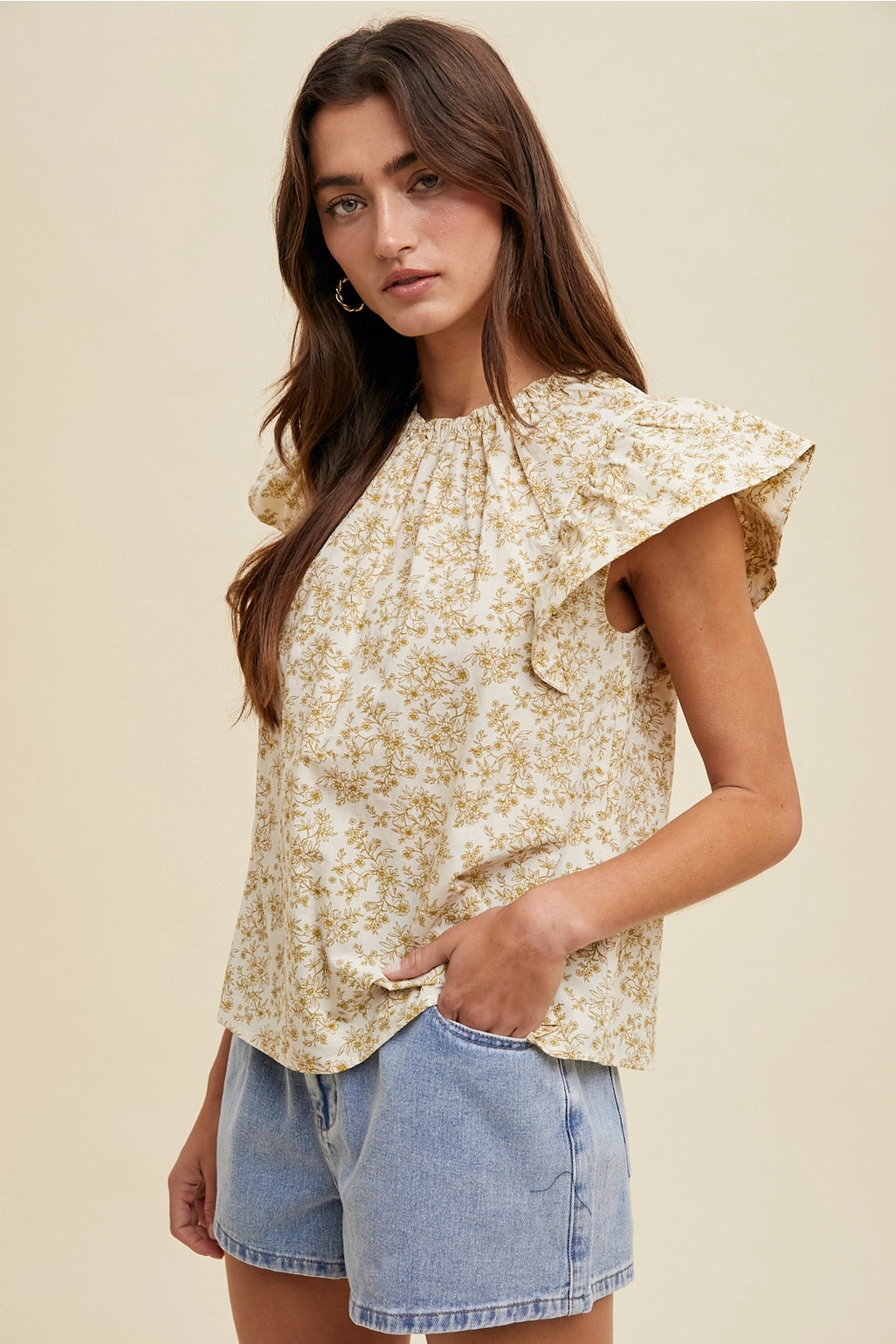 Floral Ruffle Sleeve Blouse