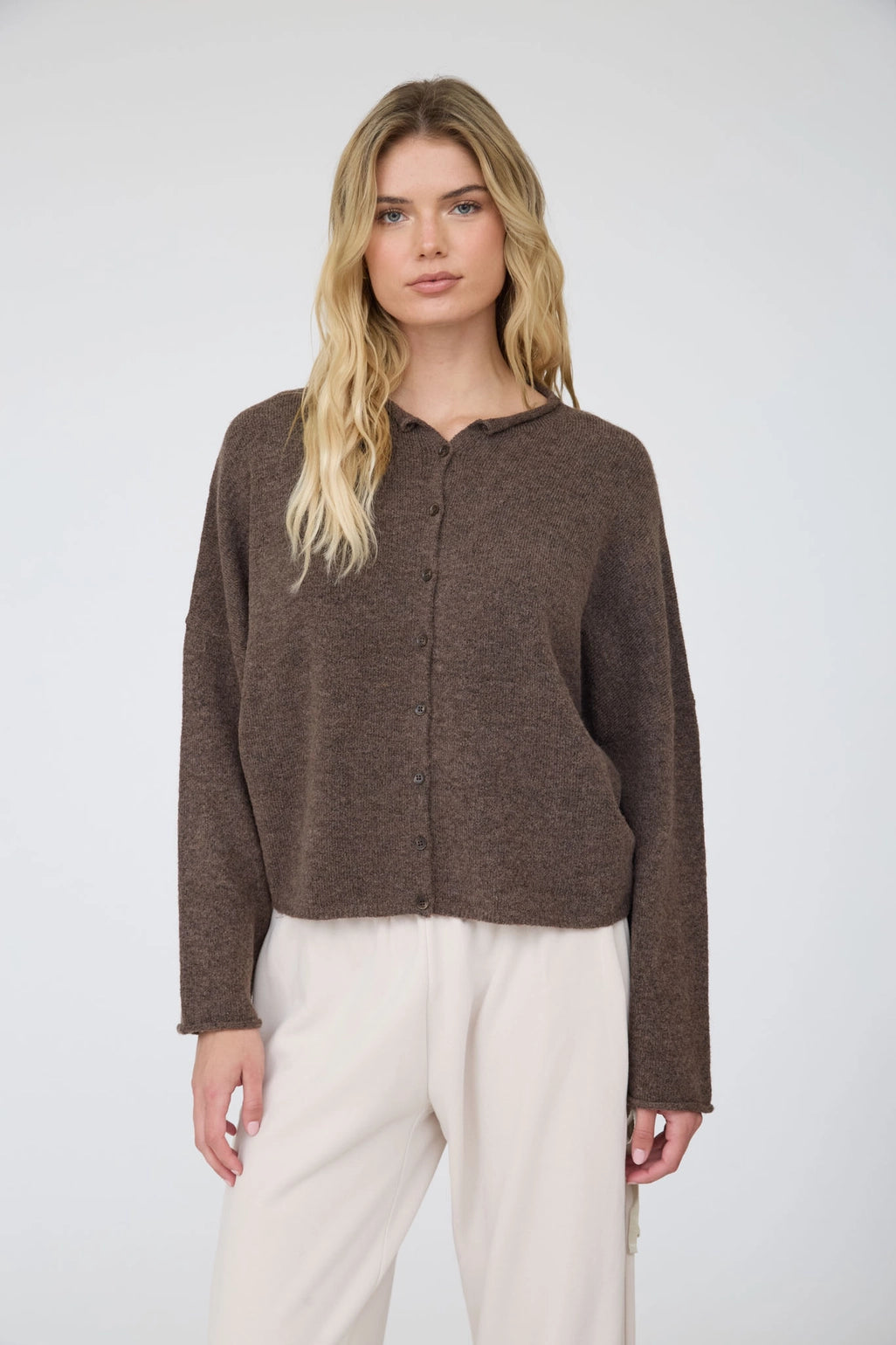 Lightweight Button Down Knit Cardigan - Dark Brown