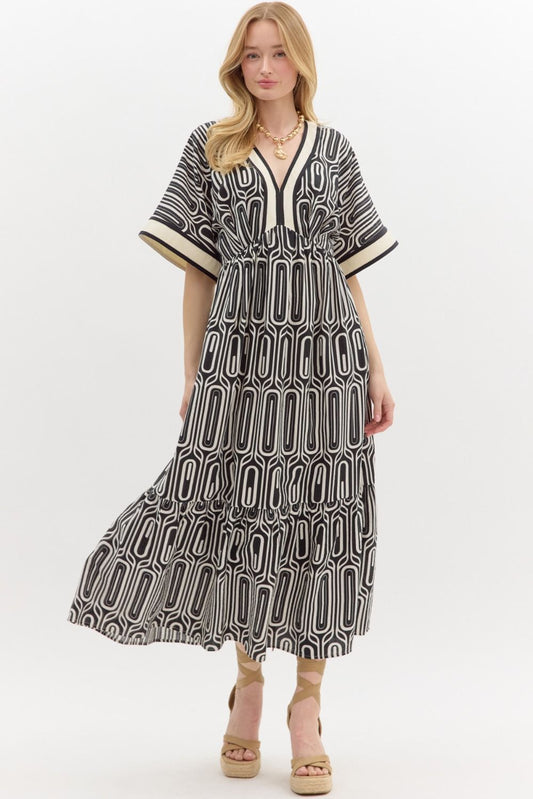 Abstract Maxi Dress - Black (S-2X)