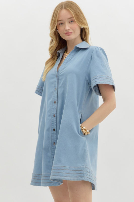Denim V-neck Mini Dress
