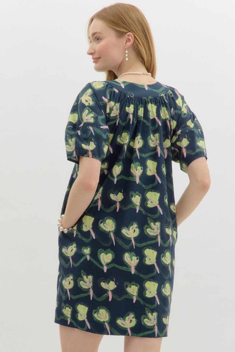 Floral Print V-Neck Pullover Dress