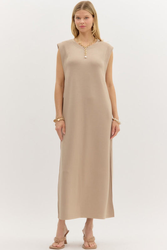 Solid Jersey Knit Pullover Midi Dress
