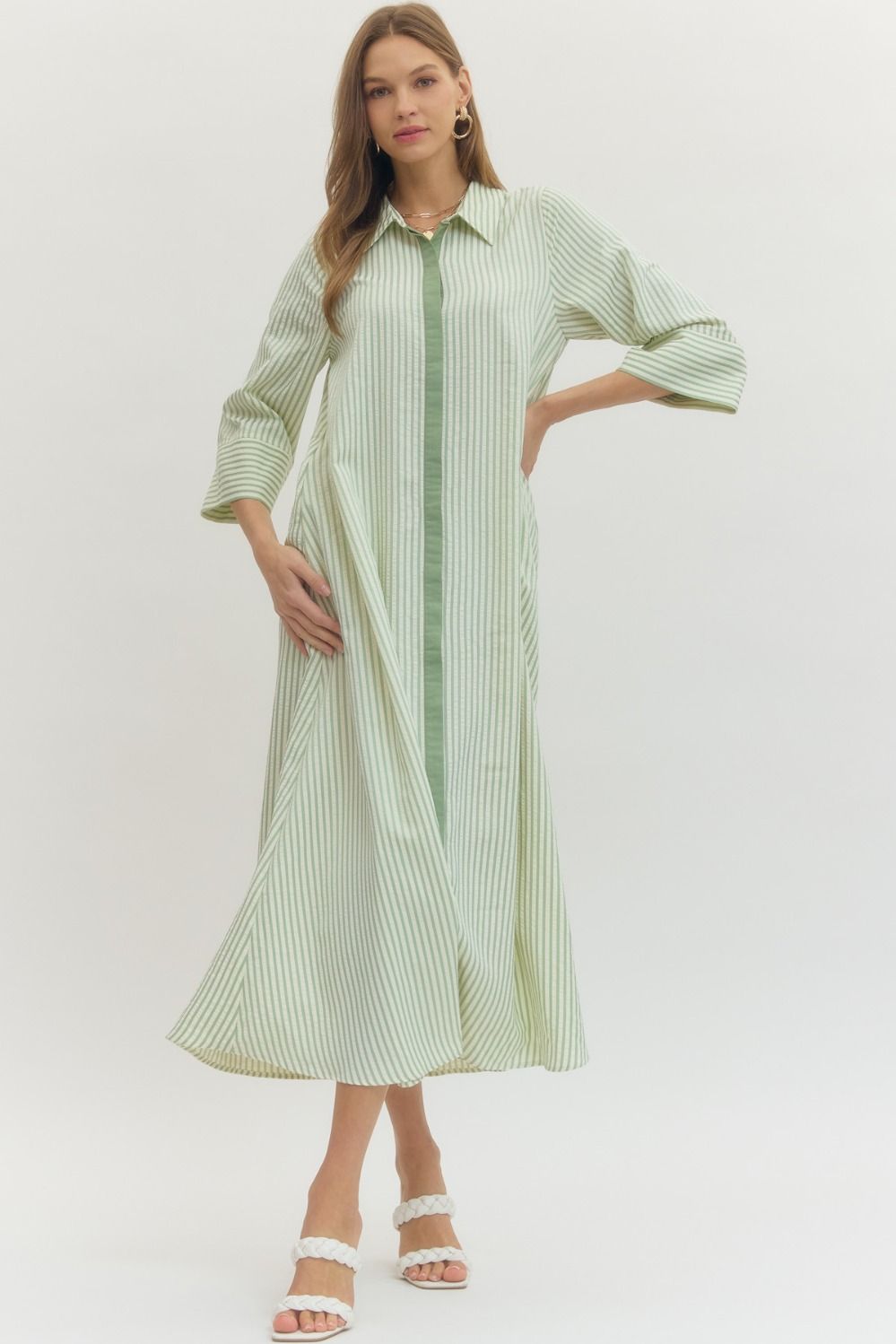 Striped Midi Dress - Green