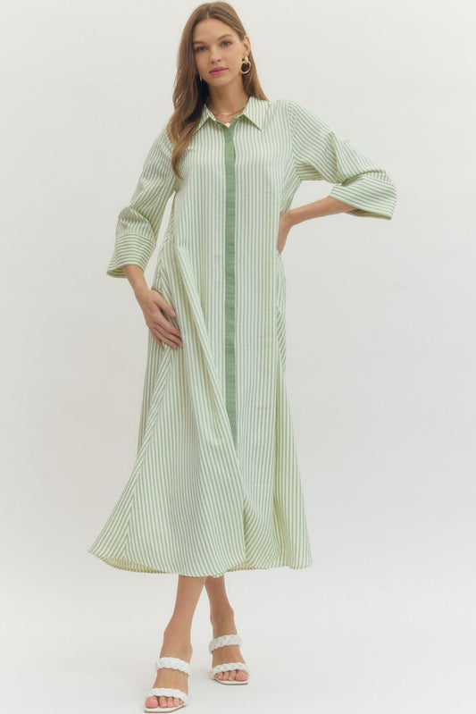 Striped Midi Dress - Green
