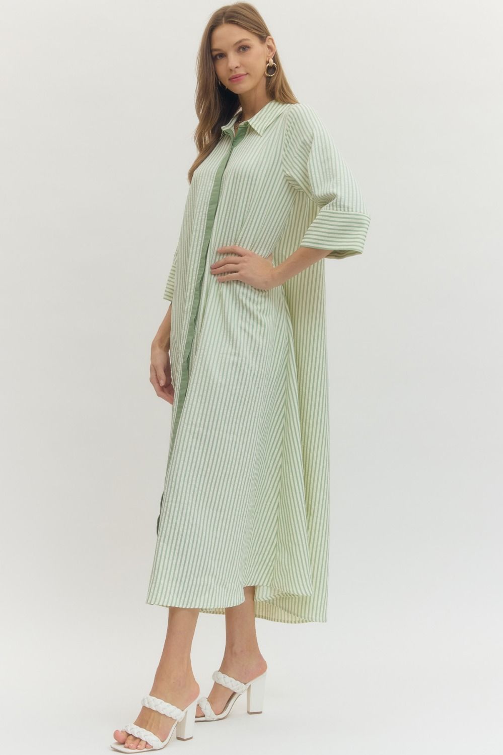 Striped Midi Dress - Green