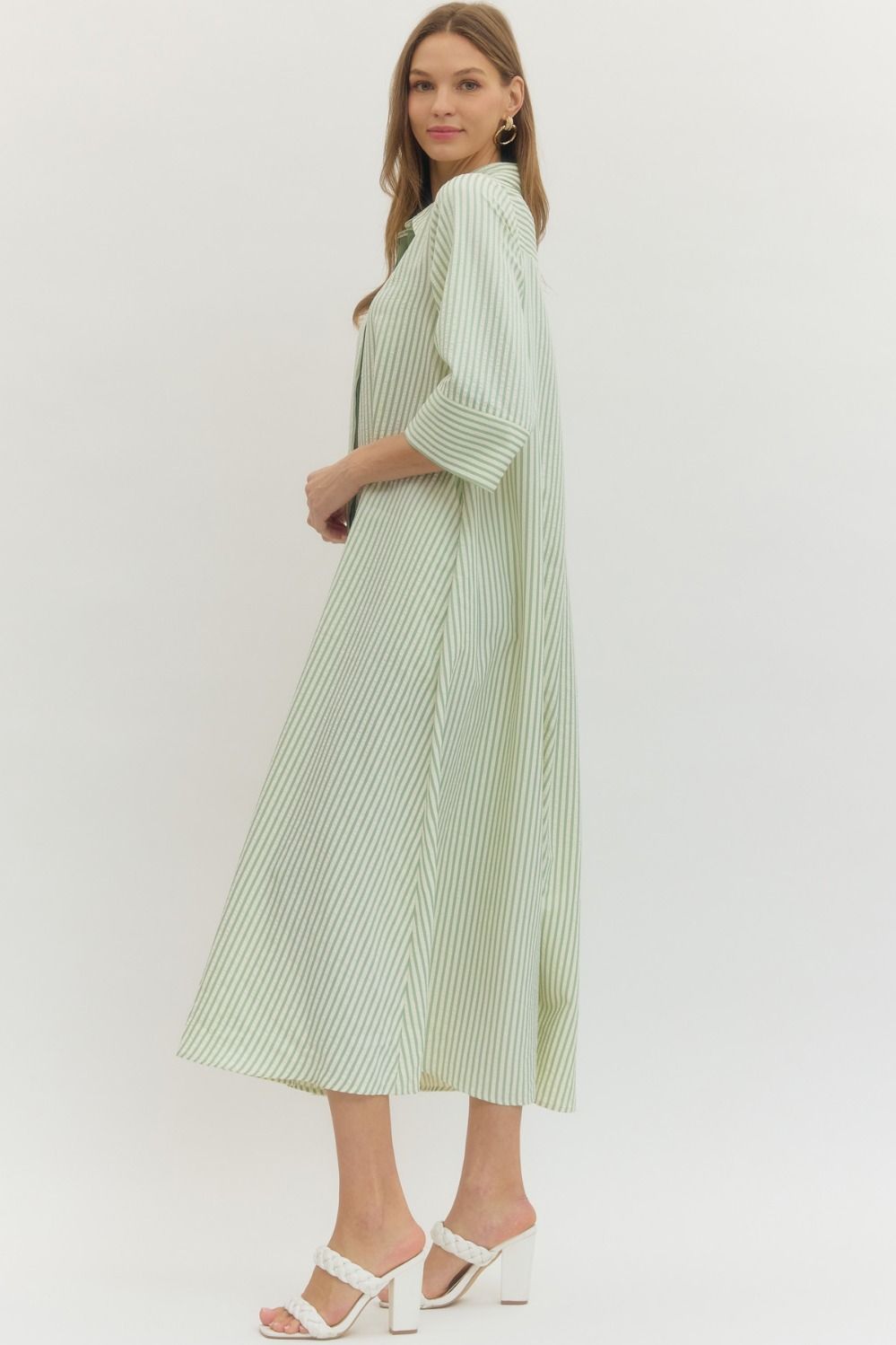 Striped Midi Dress - Green