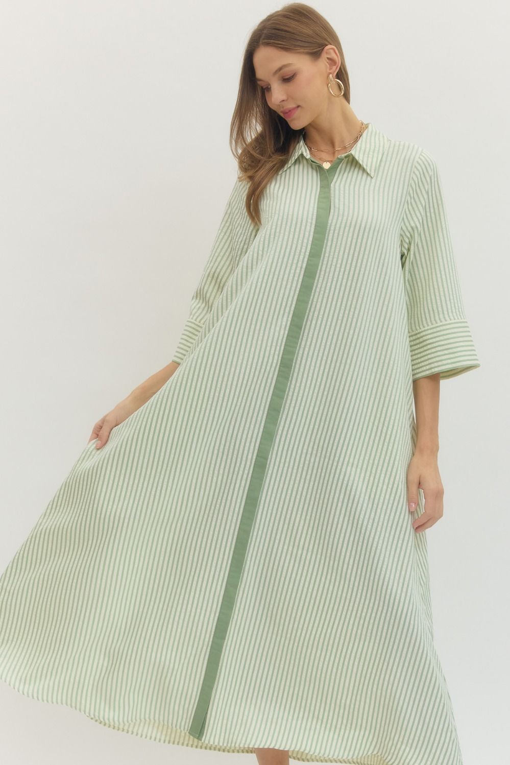 Striped Midi Dress - Green