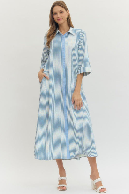Striped Midi Dress - Blue