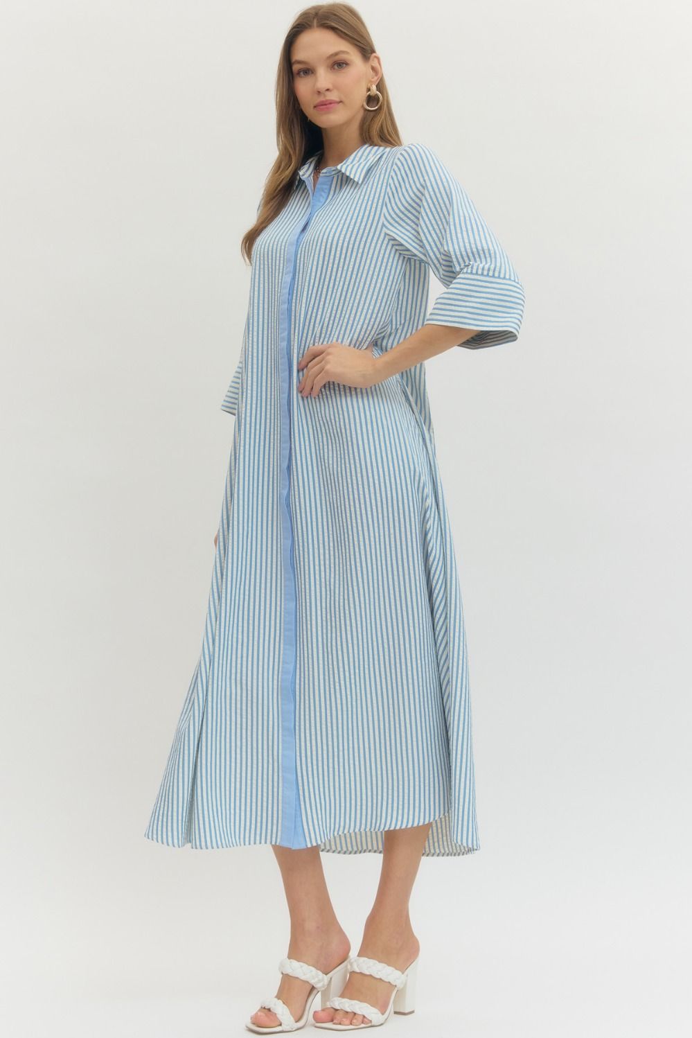 Striped Midi Dress - Blue