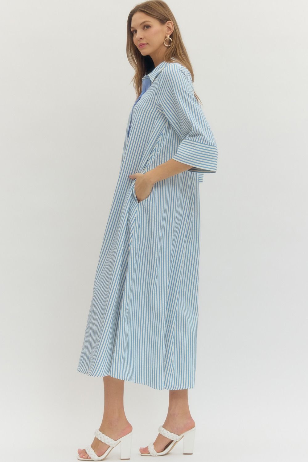 Striped Midi Dress - Blue