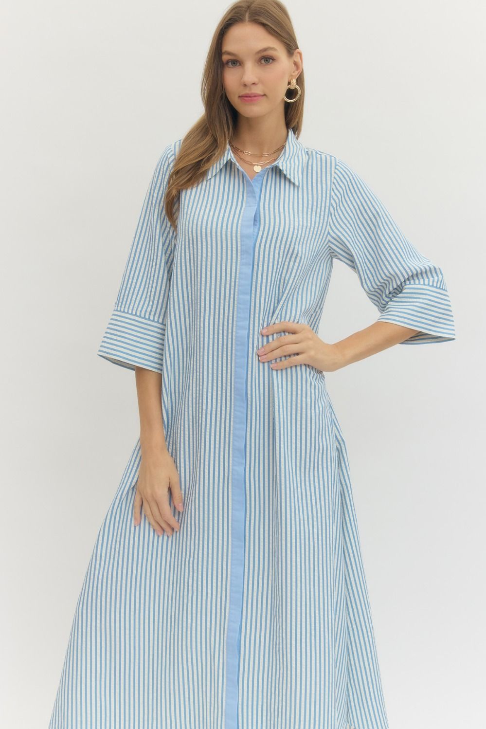 Striped Midi Dress - Blue