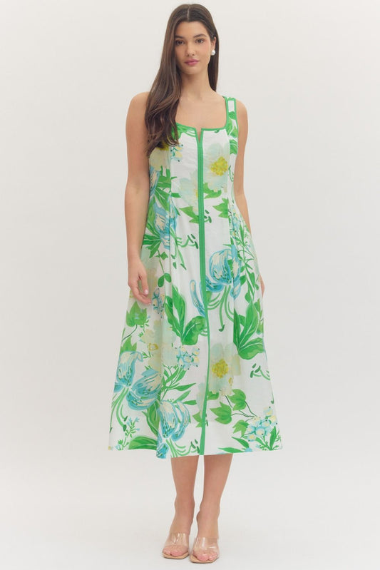 Botanical Midi Dress - Green