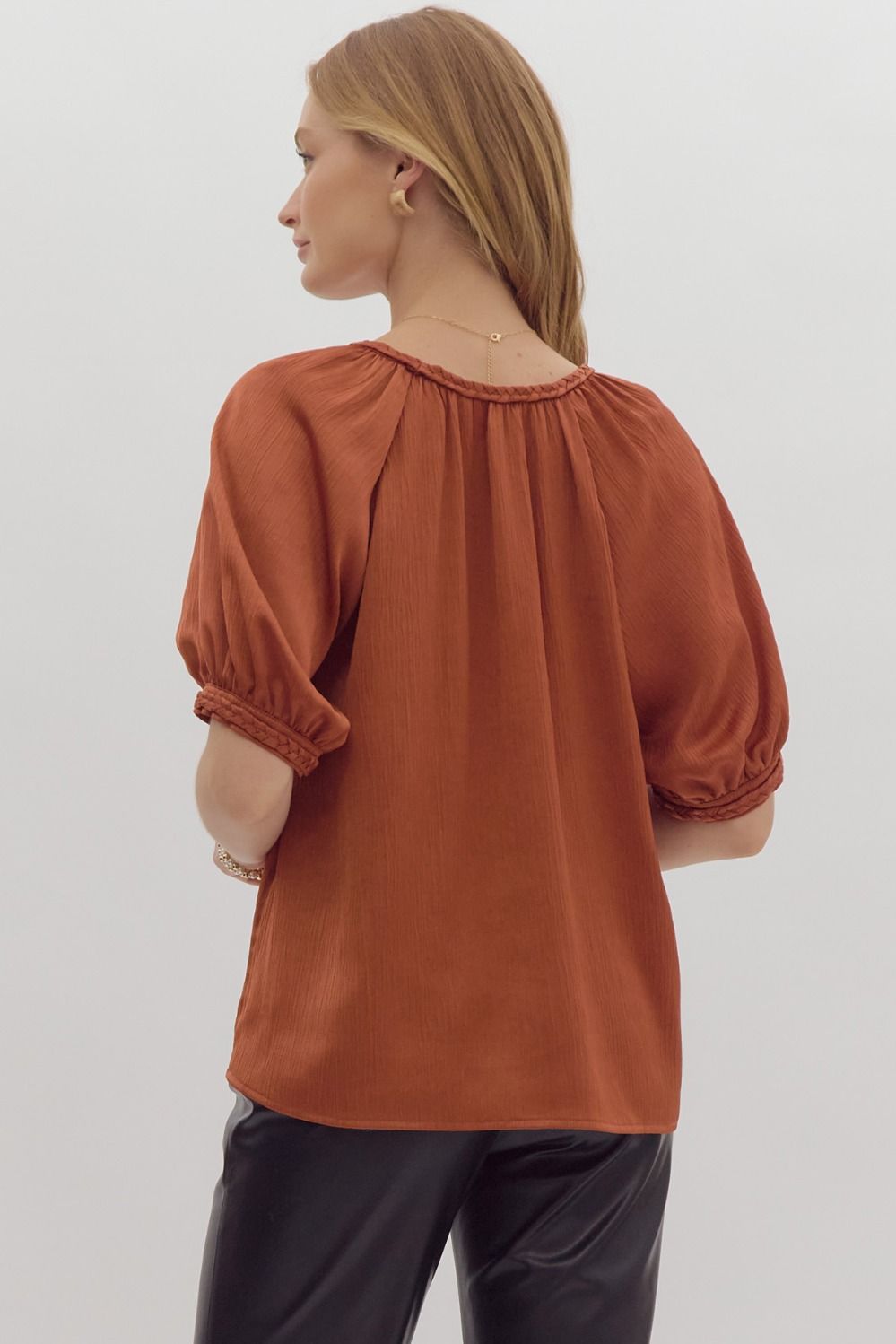 Satin V-neck Half Sleeve Top