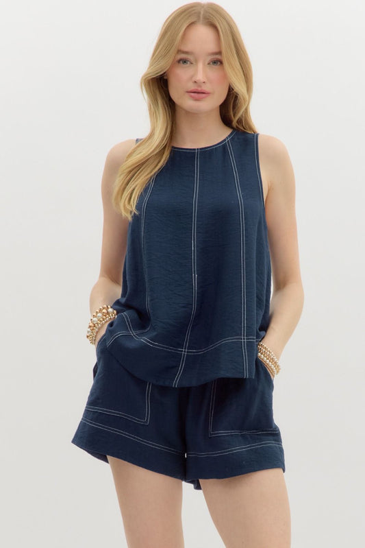 Solid Sleeveless Top - Navy