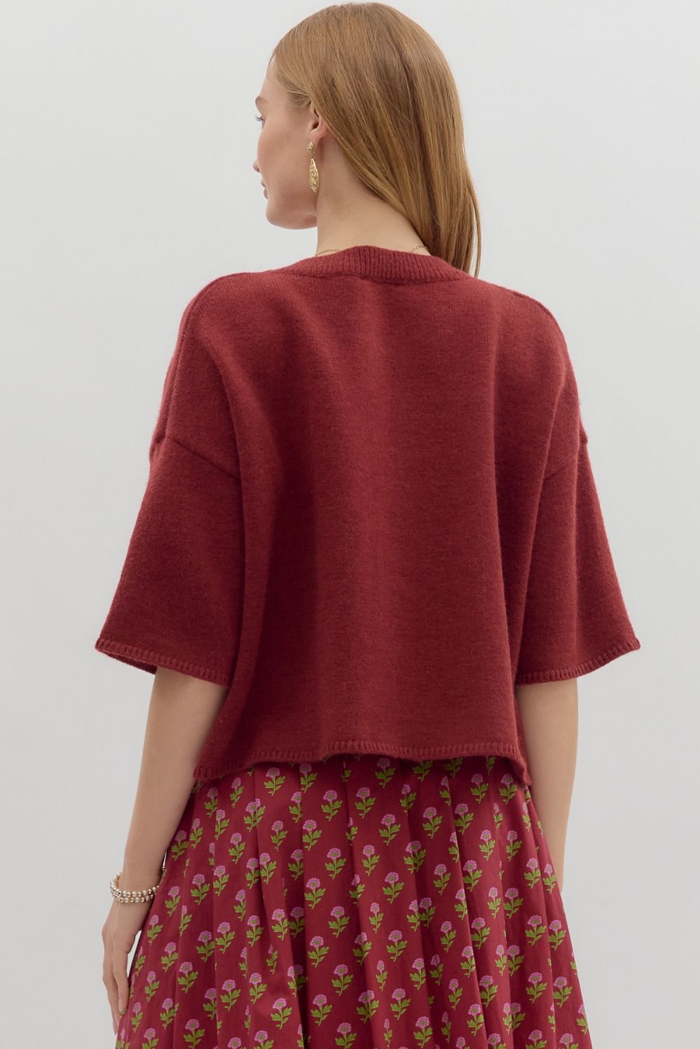 3/4 Sleeve Cardigan - Burgundy