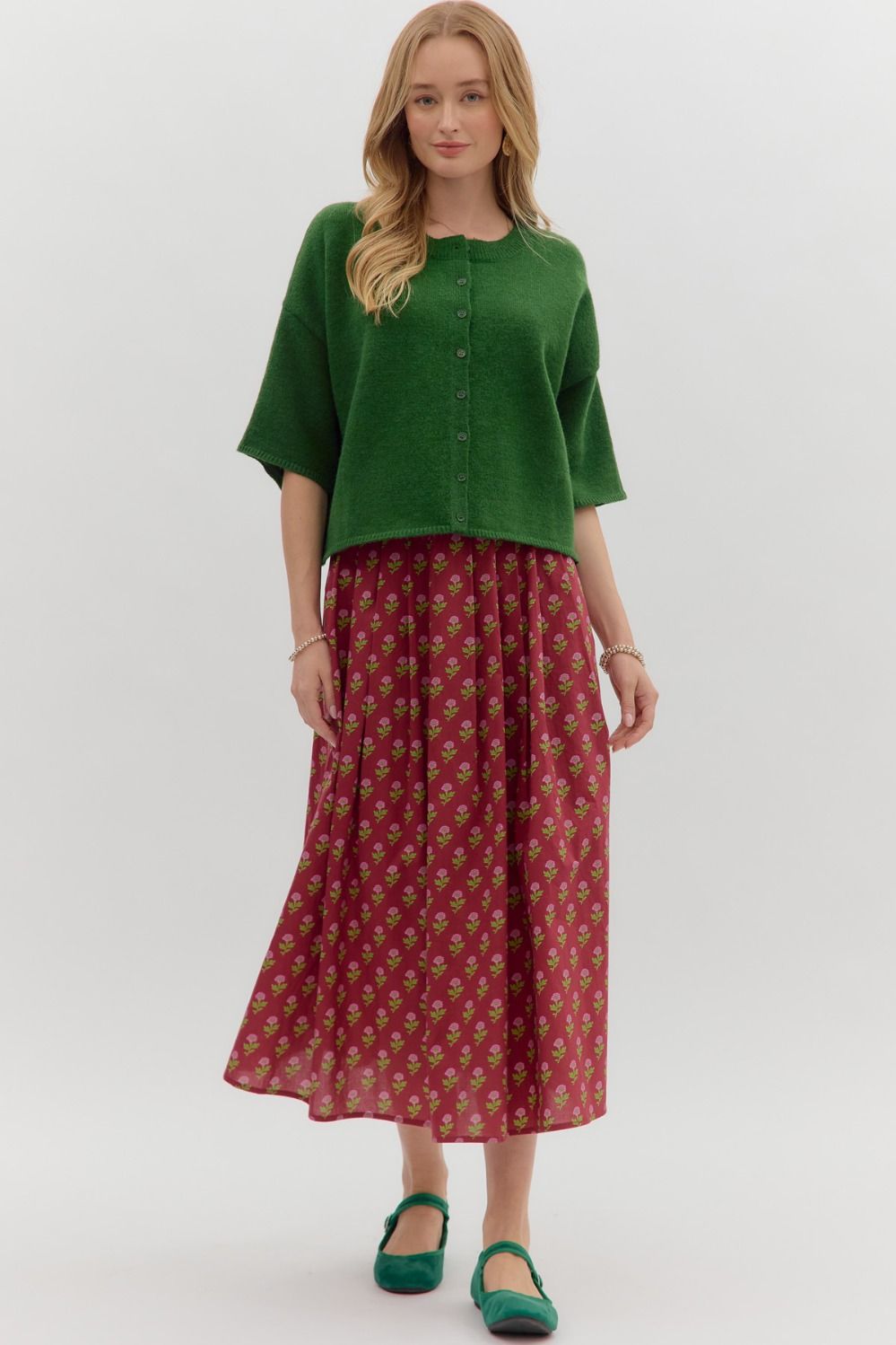 3/4 Sleeve Cardigan - Green