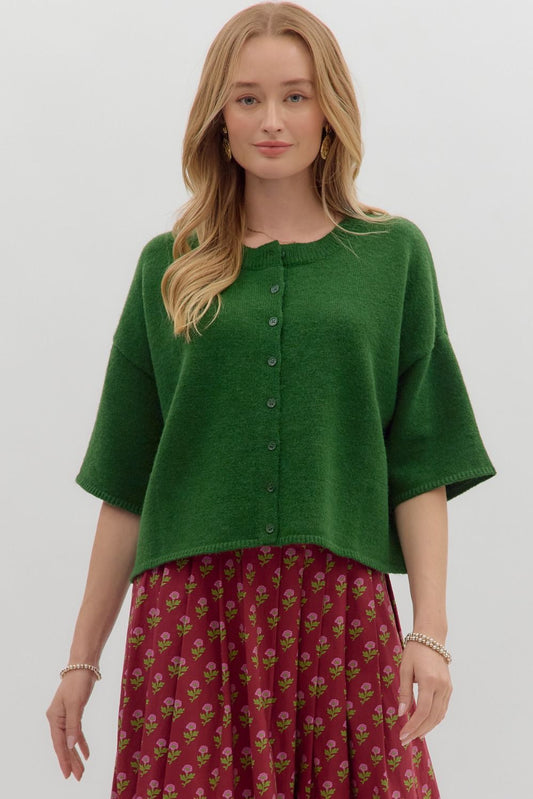 3/4 Sleeve Cardigan - Green