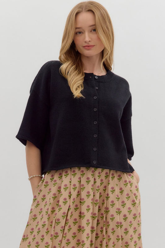 3/4 Sleeve Cardigan - Black