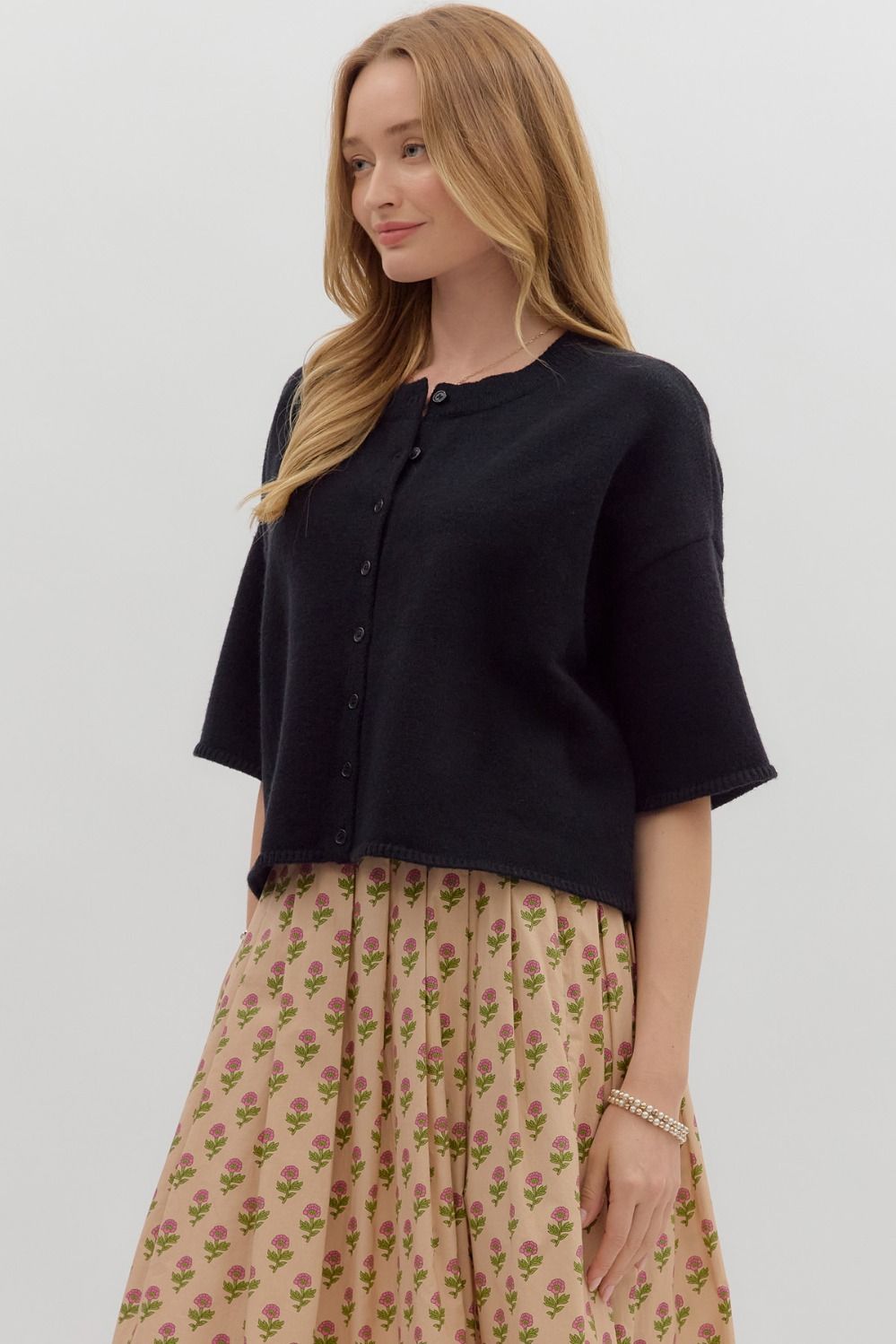 3/4 Sleeve Cardigan - Black