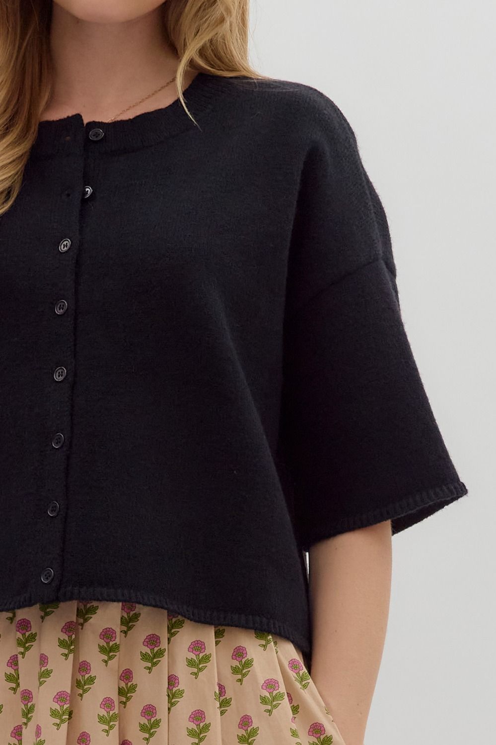 3/4 Sleeve Cardigan - Black