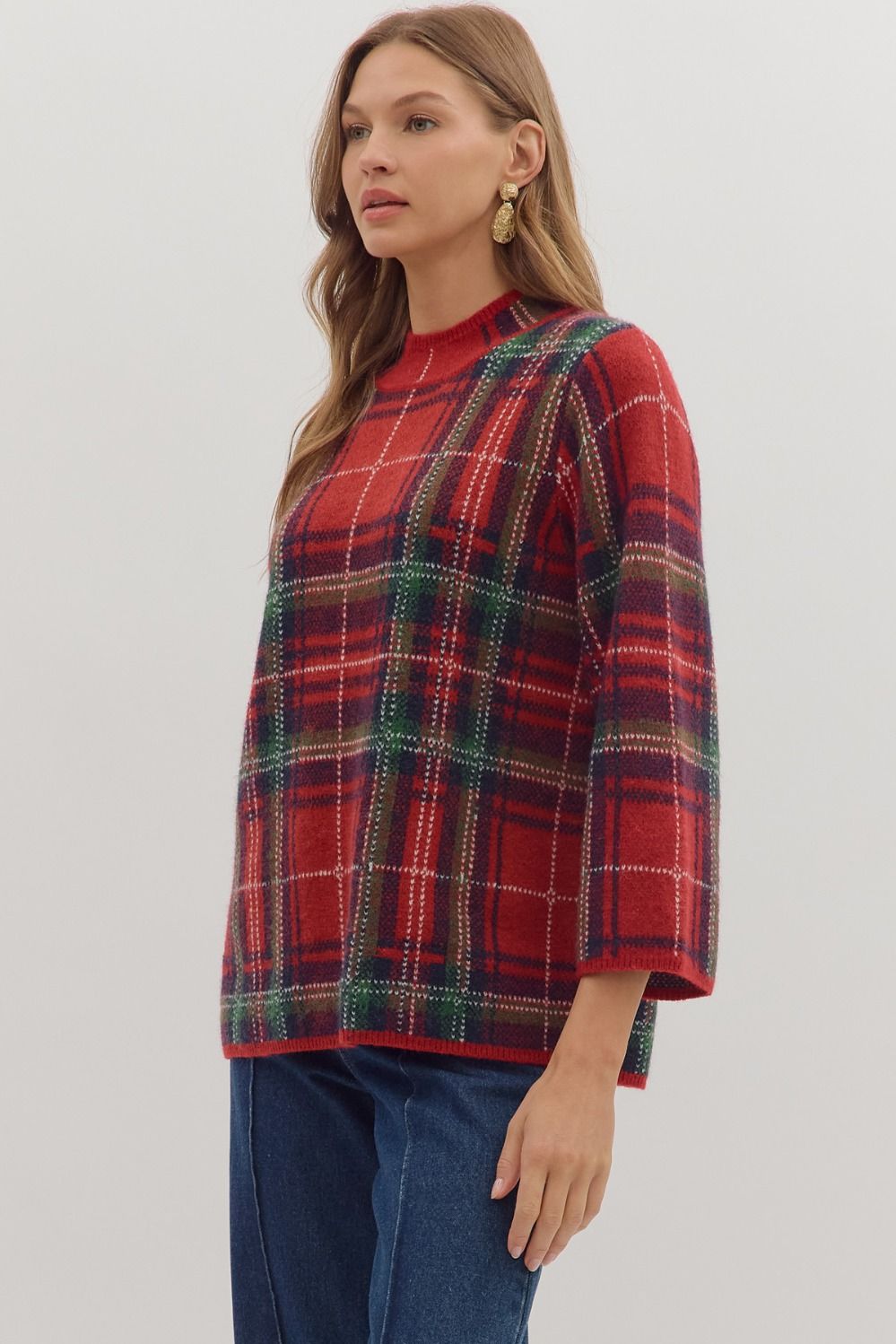 Plaid Sweater - Red