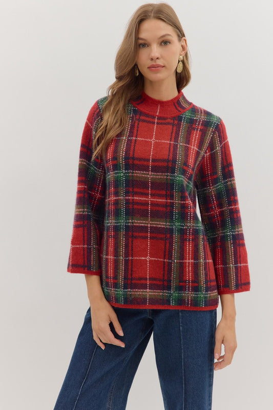 Plaid Sweater - Red