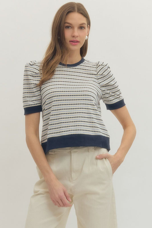 Striped Puff Sleeve Top