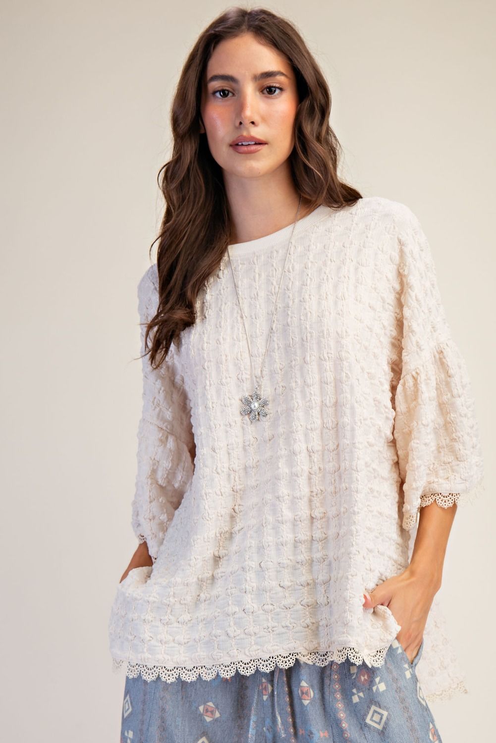 Popcorn Knit Top - Cream
