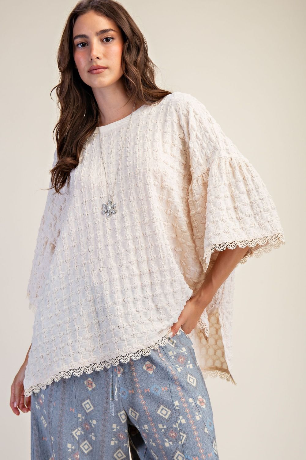 Popcorn Knit Top - Cream