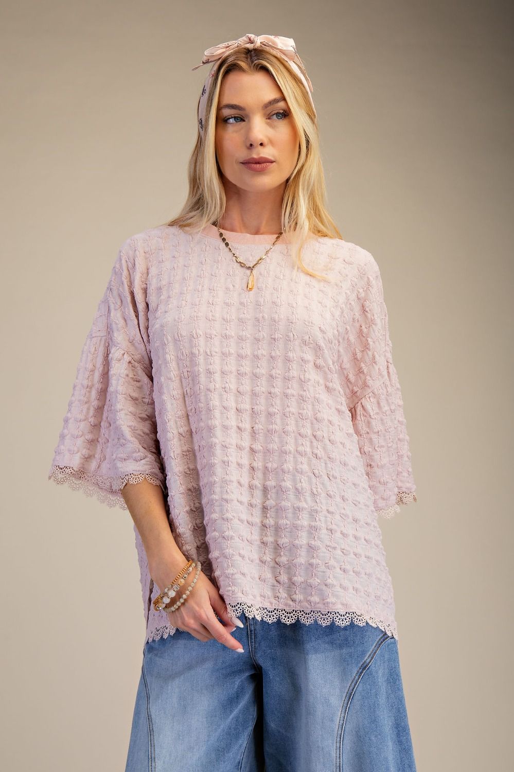 Popcorn Knit Top - Rose
