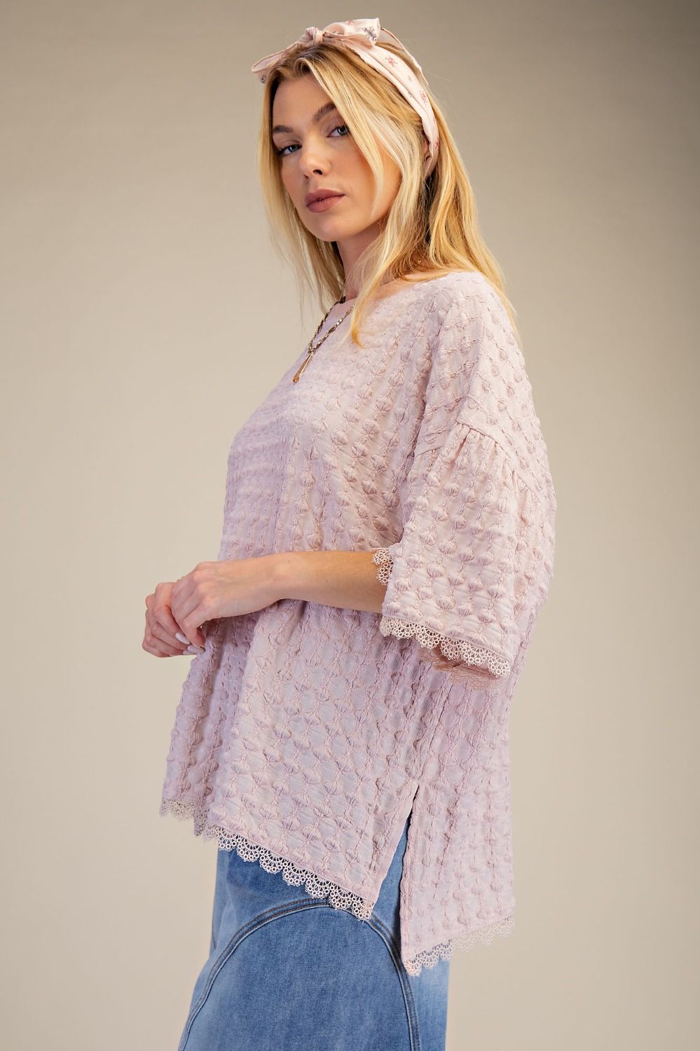 Popcorn Knit Top - Rose