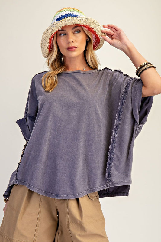 Eyelet Lace Detail Top - Blue