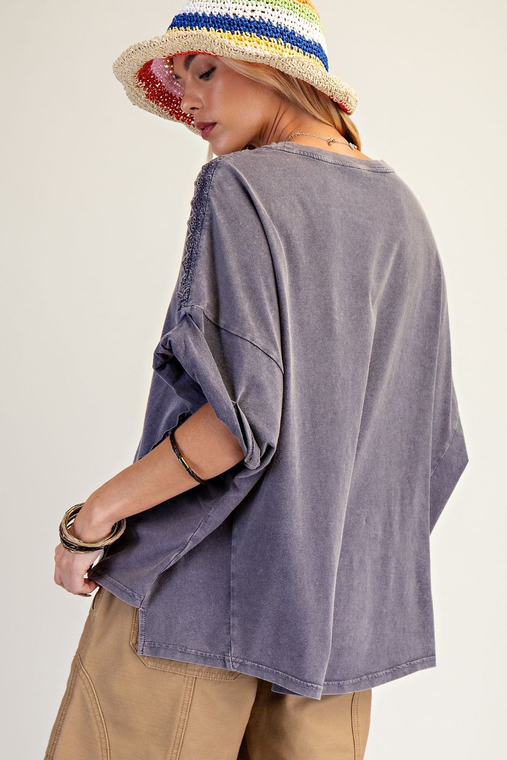 Eyelet Lace Detail Top - Blue