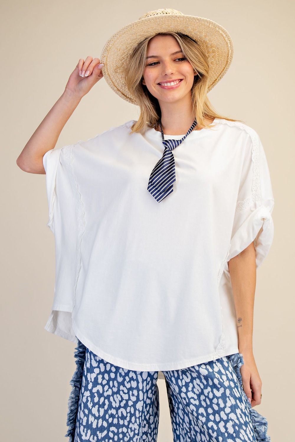 Eyelet Accent Top - White