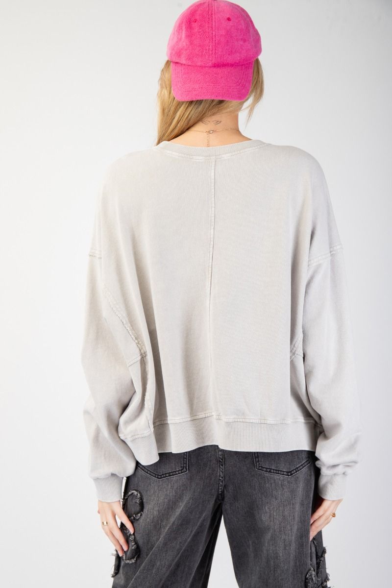 Flower Patch Washed Terry Knit Pullover - Stone