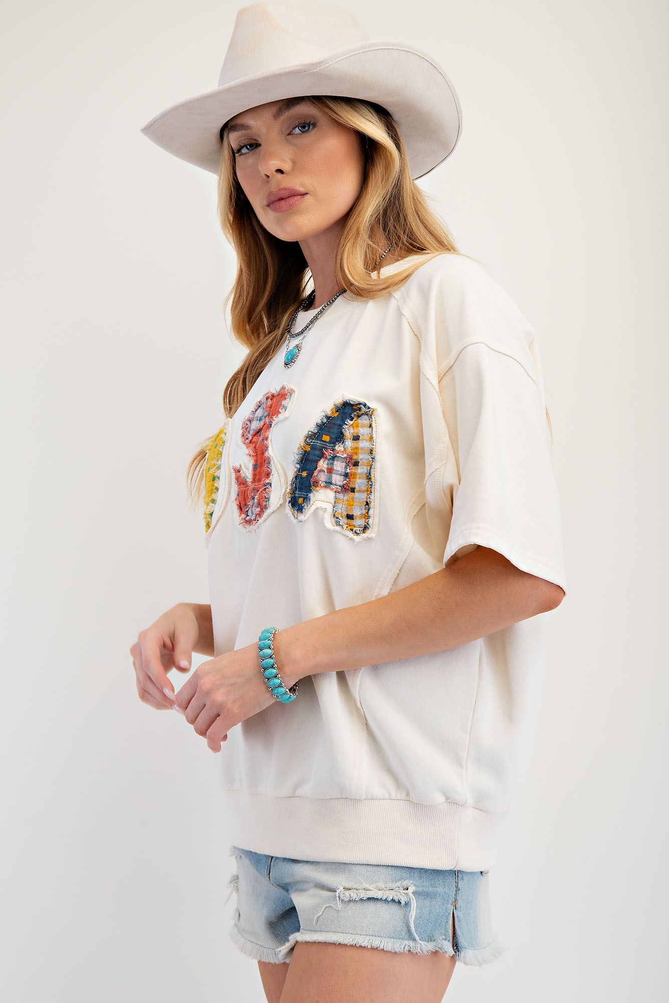 USA Patch Front Soft Washed Terry Knit Top
