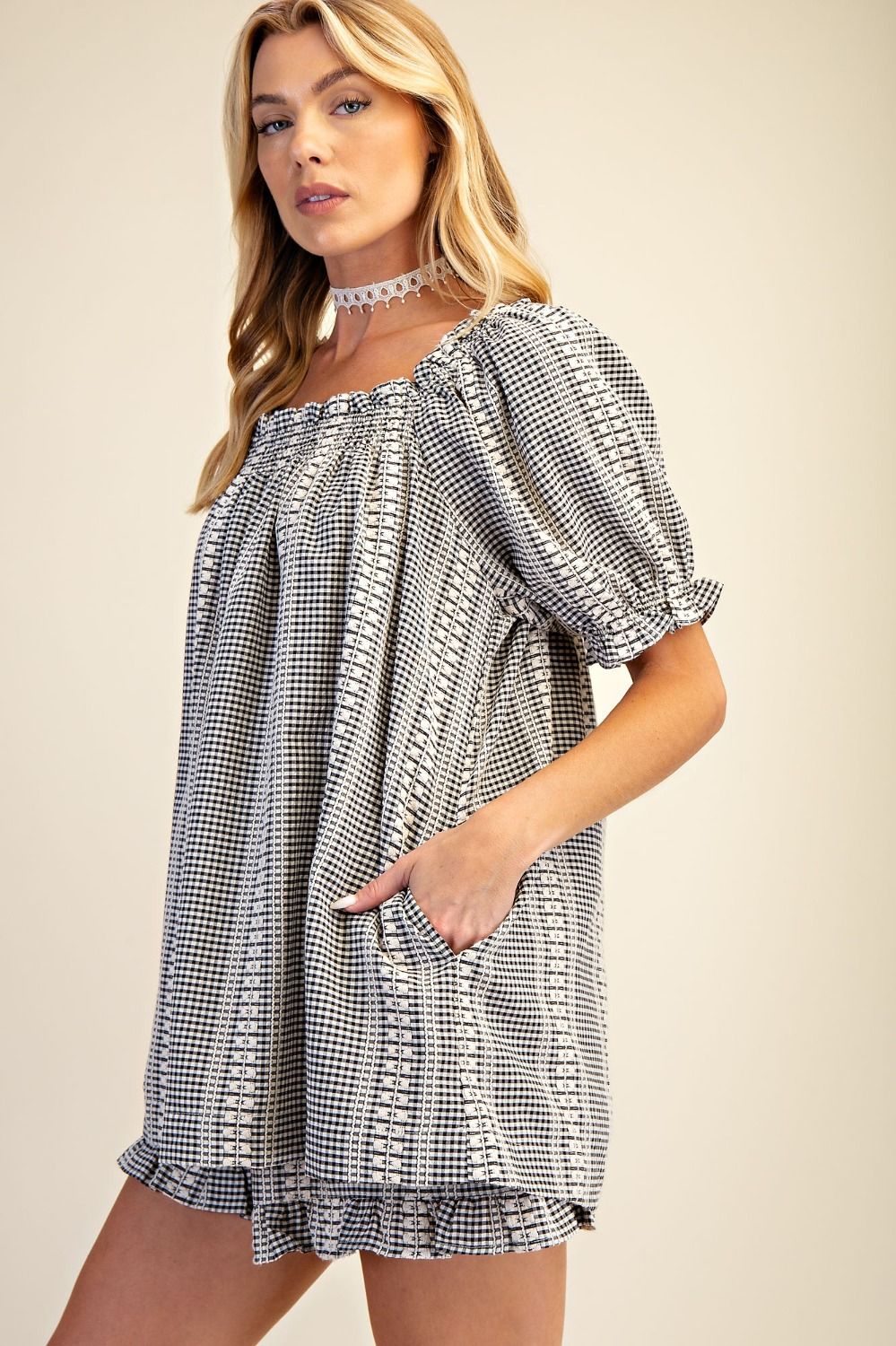 Gingham Top - Black