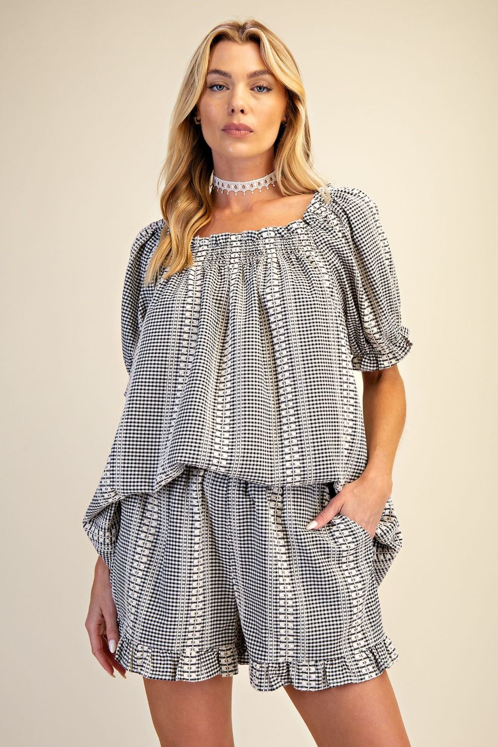 Gingham Top - Black