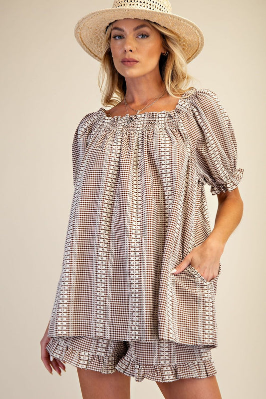 Gingham Top - Mocha