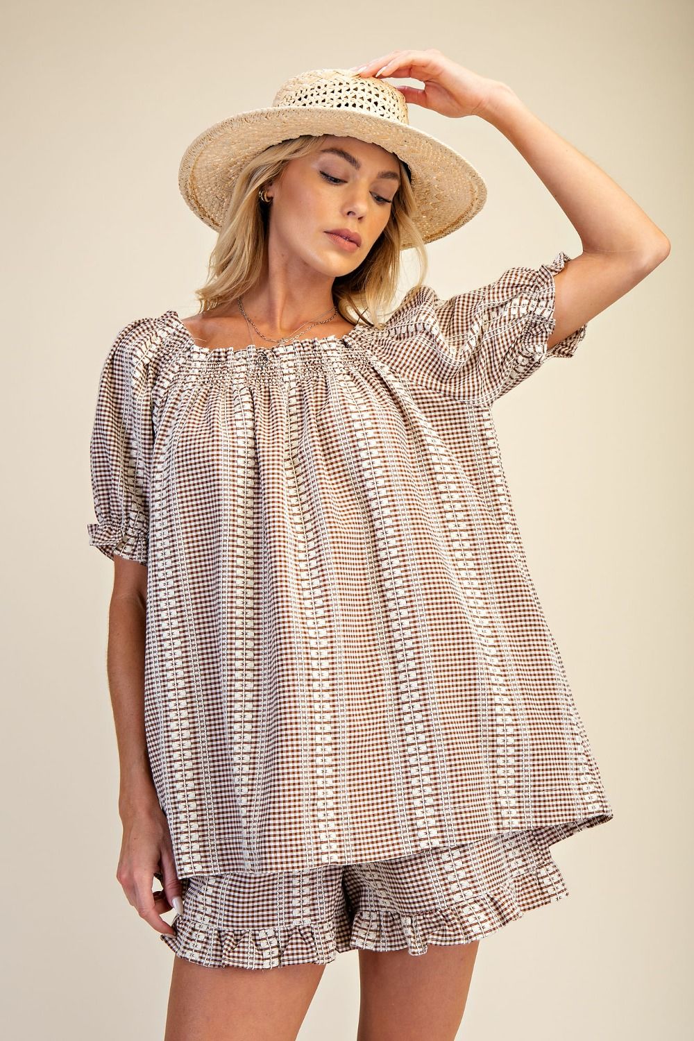 Gingham Top - Mocha