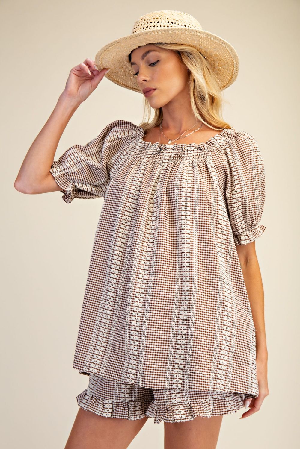 Gingham Top - Mocha
