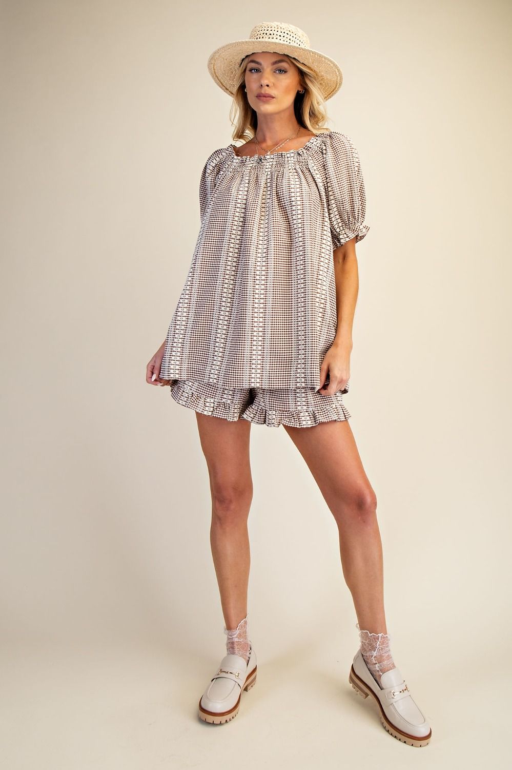Gingham Top - Mocha