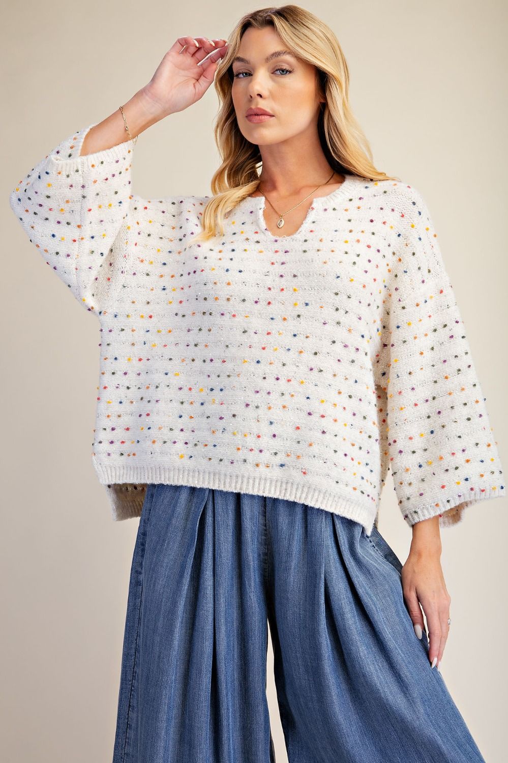Multi Color Knitted Sweater - Ivory