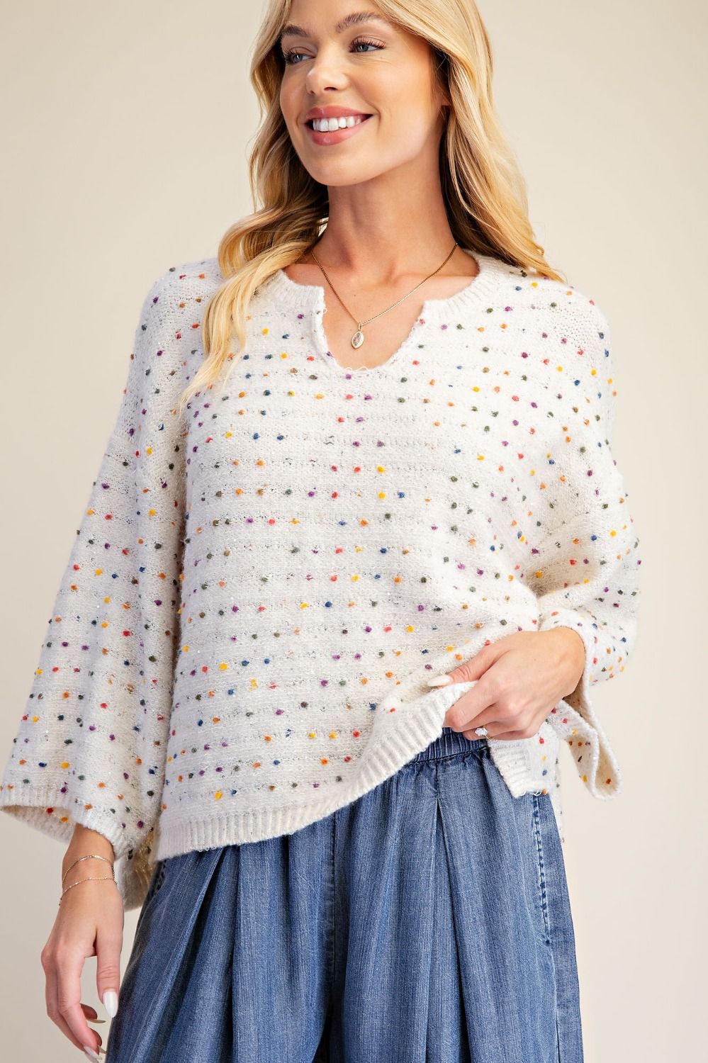 Multi Color Knitted Sweater - Ivory