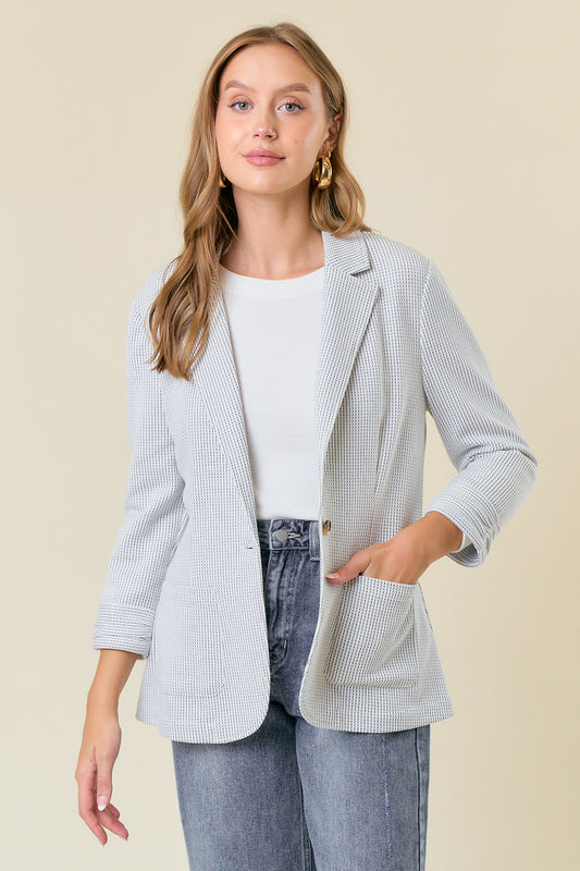 Shirred Sleeve Textured Blazer