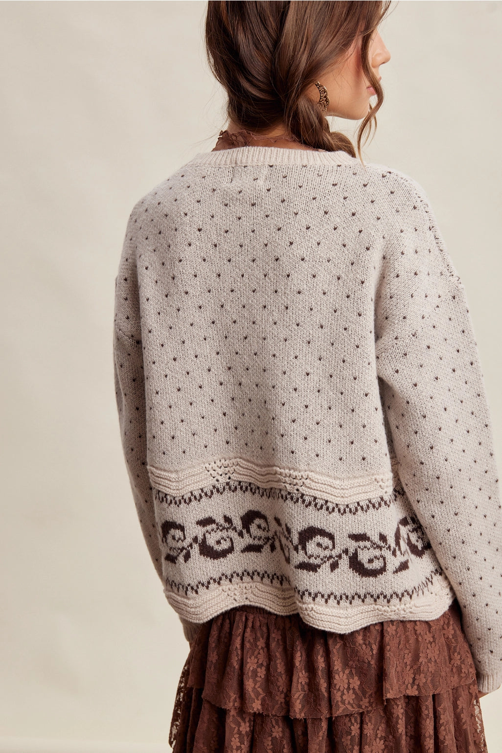 Swiss Dot Border Knit Sweater