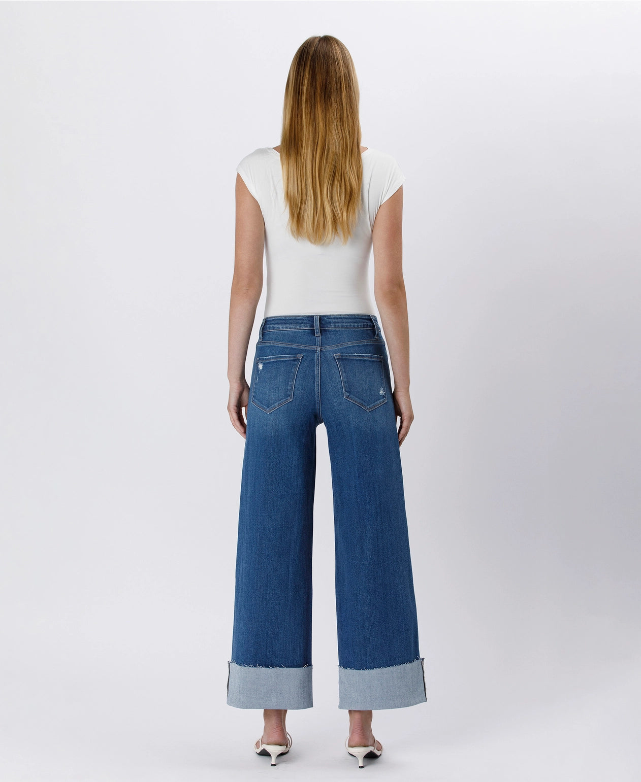 High Rise Cuffed Ankle Wide Leg Jeans